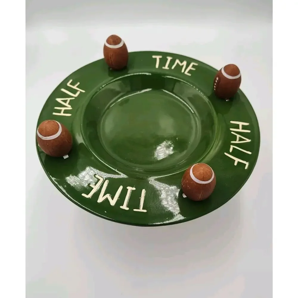 Ceramic Football Serving‎ Dish Cheeseball with Spread Knives 